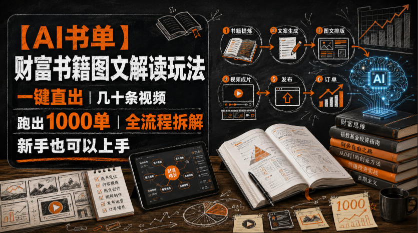 【AI书单】财富书籍图文解读玩法，一键直出，几十条视频，跑出1000单，全流程拆解，新手也可以上手-小二项目网