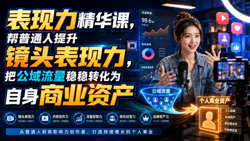 表现力精华课，帮普通人提升镜头表现力，把公域流量稳稳转化为自身商业资产-小二项目网