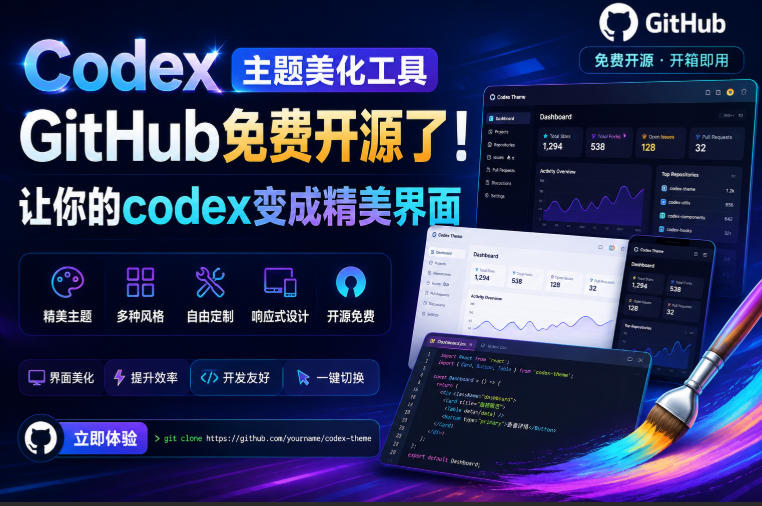 Codex主题美化工具，GitHub免费开源了！让你的codex变成精美界面-小二项目网
