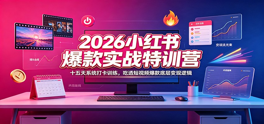 2026小红书爆款实战特训营：十五天系统打卡训练，吃透短视频爆款底层变现逻辑-小二项目网