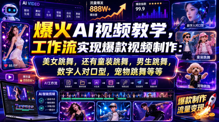 爆火AI视频教学，工作流实现爆款视频制作：美女跳舞，还有童装跳舞，男生跳舞，数字人对口型，宠物跳舞等等-小二项目网