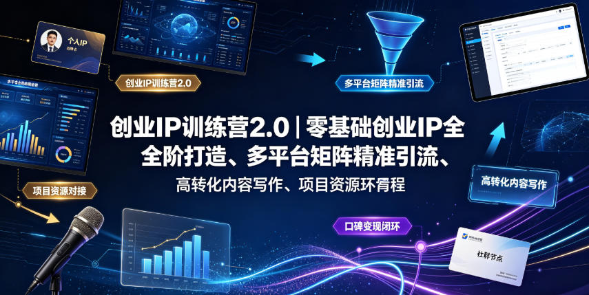 创业IP训练营2.0｜零基础创业IP全阶打造、多平台矩阵精准引流、高转化内容写作、项目资源对接与口碑变现闭环课程-小二项目网