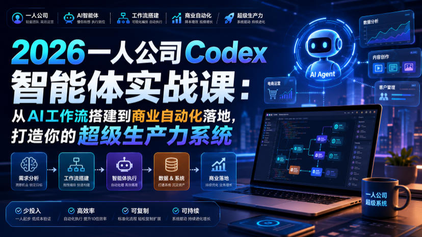 2026一人公司Codex智能体实战课：从AI工作流搭建到商业自动化落地，打造你的超级生产力系统-小二项目网