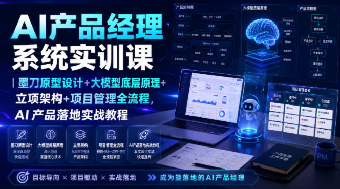 AI产品经理系统实训课｜墨刀原型设计+大模型底层原理+立项架构+项目管理全流程，AI产品落地实战教程-小二项目网