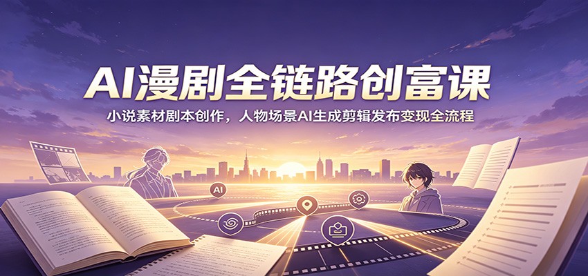 AI漫剧全链路创富课：小说素材剧本创作，人物场景AI生成剪辑发布变现全流程-小二项目网
