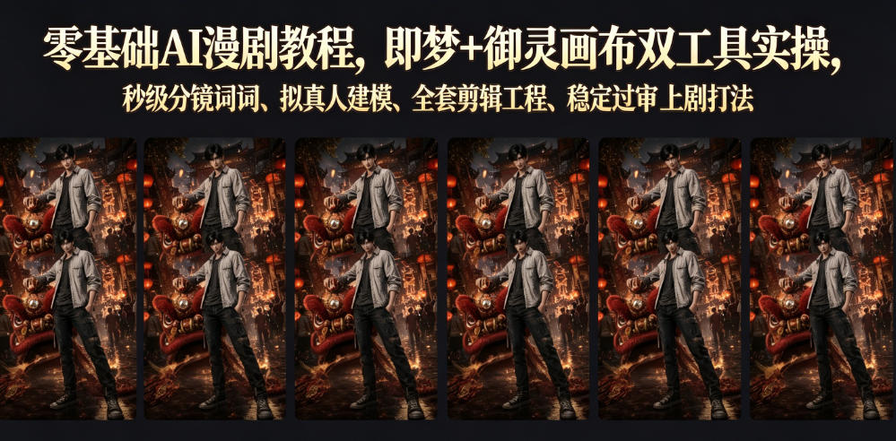 零基础AI漫剧教程，即梦+御灵画布双工具实操，秒级分镜提示词、拟真人建模、全套剪辑工程、稳定过审上剧打法-小二项目网