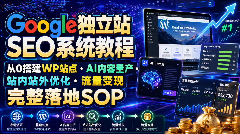 Google独立站SEO系统教程，从0搭建WP站点・AI内容量产・站内站外优化・流量变现完整落地SOP（2026年7月）-小二项目网