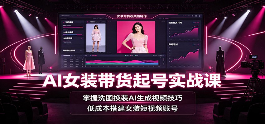 AI女装带货起号实战课：掌握洗图换装AI生成视频技巧，低成本搭建女装短视频账号-小二项目网