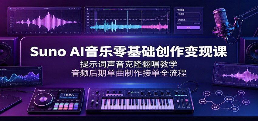 Suno AI音乐零基础创作变现课：提示词声音克隆翻唱教学，音频后期单曲制作接单全流程-小二项目网