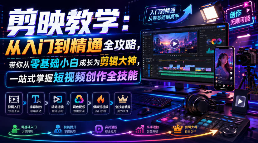 剪映教学：从入门到精通全攻略，带你从零基础小白成长为剪辑大神，一站式掌握短视频创作全技能-小二项目网