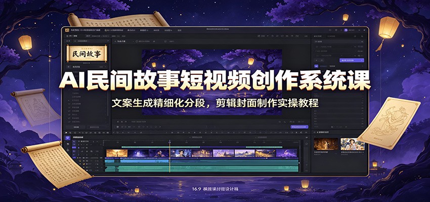 AI民间故事短视频创作系统课：文案生成精细化分段，剪辑封面制作实操教程-小二项目网