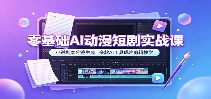 零基础AI动漫短剧实战课：小说剧本分镜生成，多款AI工具成片剪辑教学-小二项目网