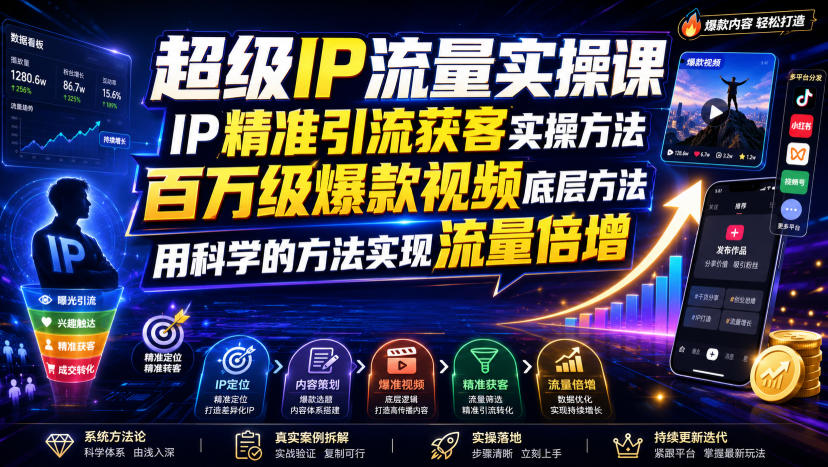 超级IP流量实操课，IP精准引流获客实操方法，百万级爆款视频底层方法，用科学的方法实现流量倍增-小二项目网