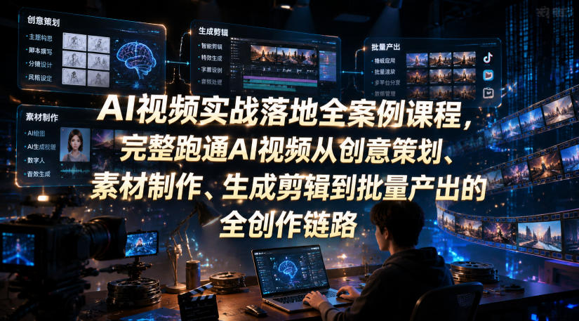 AI视频实战落地全案例课程，完整跑通AI视频从创意策划、素材制作、生成剪辑到批量产出的全创作链路-小二项目网