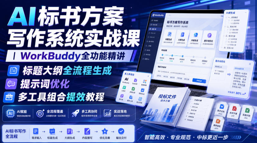 AI标书方案写作系统实战课｜WorkBuddy全功能精讲・标题大纲全流程生成・提示词优化・多工具组合提效教程-小二项目网