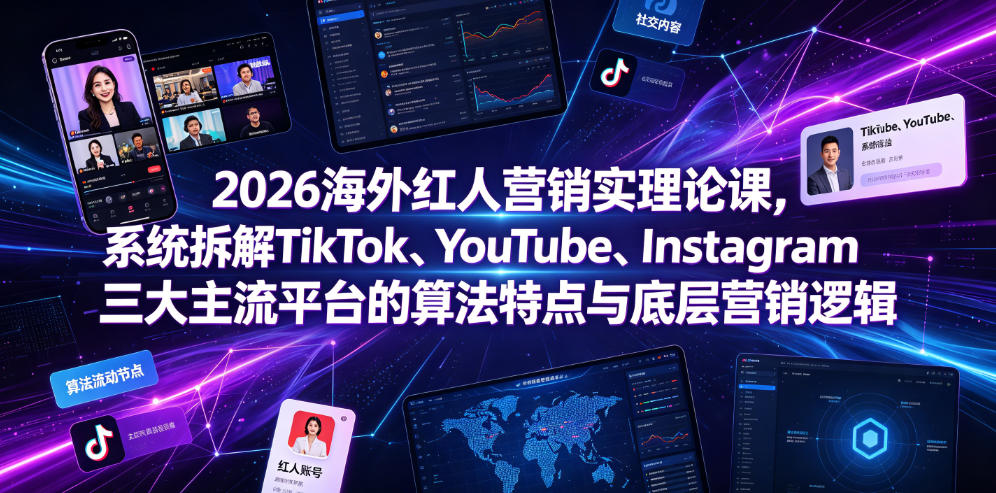 2026海外红人营销实理论课，系统拆解TikTok、YouTube、Instagram三大主流平台的算法特点与底层营销逻辑-小二项目网
