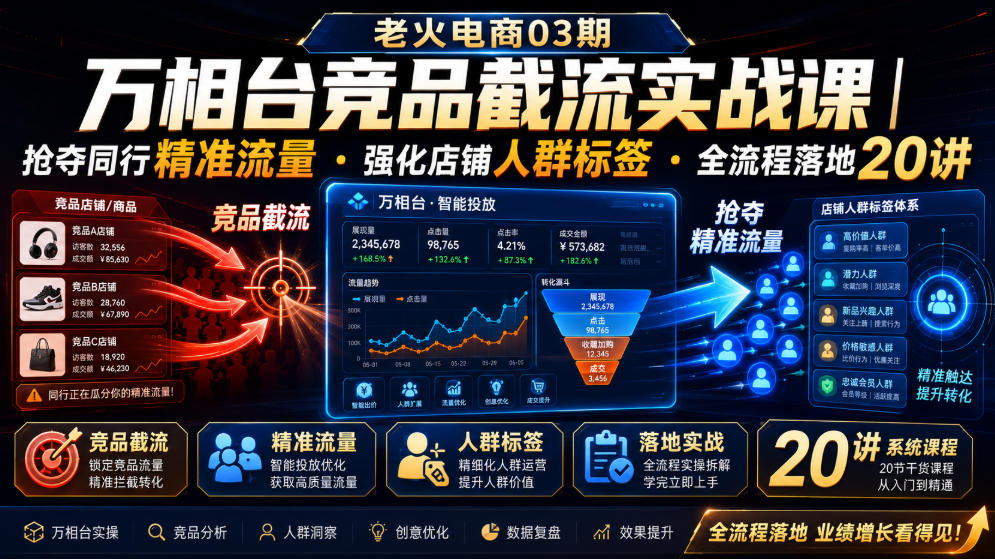 老火电商03期・万相台竞品截流实战课｜抢夺同行精准流量・强化店铺人群标签・全流程落地20讲-小二项目网
