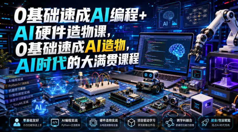 0基础速成AI编程+AI硬件造物课，0基础速成AI造物，AI时代的大满贯课程-小二项目网