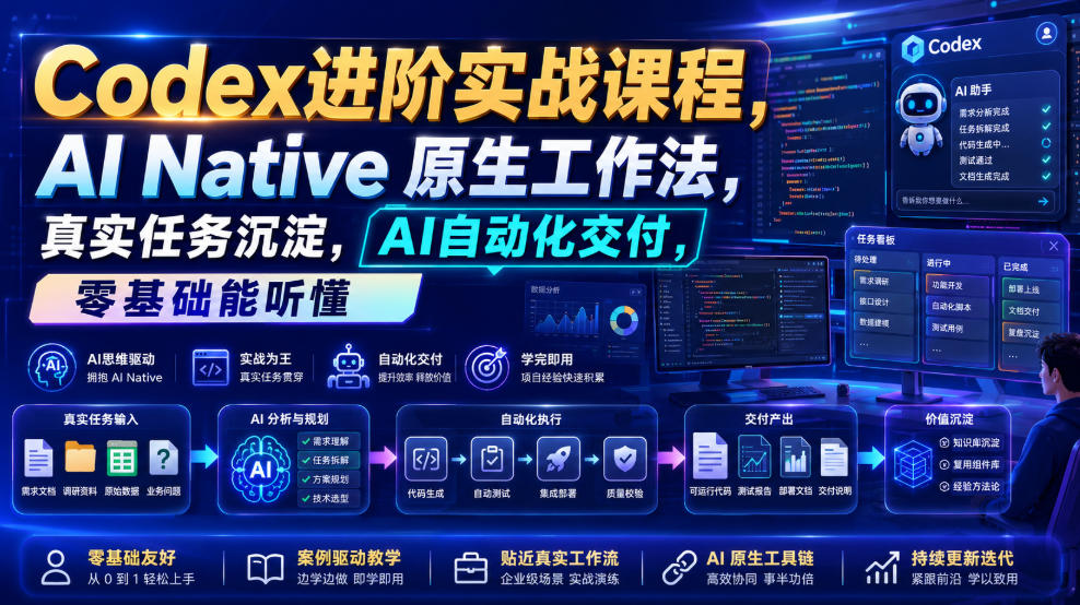 Codex进阶实战课｜AI Native原生工作法，22节真实任务落地，从配置到AI自动化交付全链路教程-小二项目网
