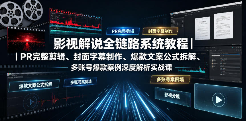 影视解说全链路系统教程｜PR完整剪辑、封面字幕制作、爆款文案公式拆解、多账号爆款案例深度解析实战课-小二项目网