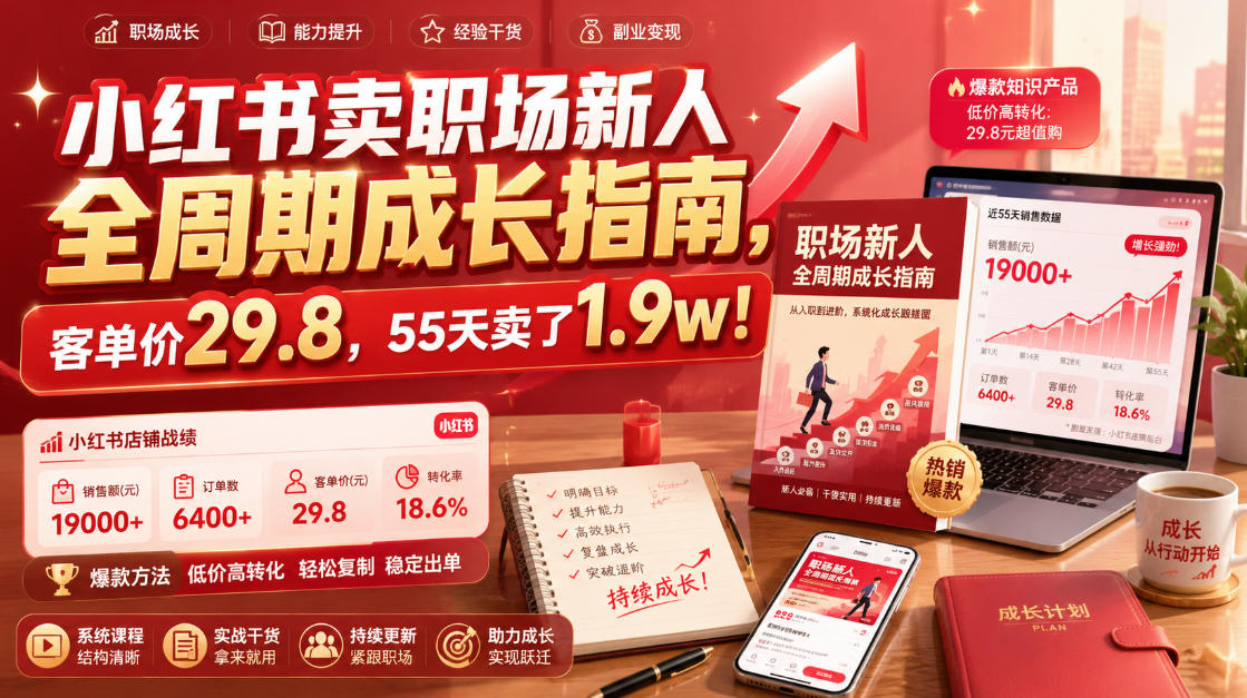 小红书卖职场新人全周期成长指南，客单价29.8，55天卖了1.9w！-小二项目网