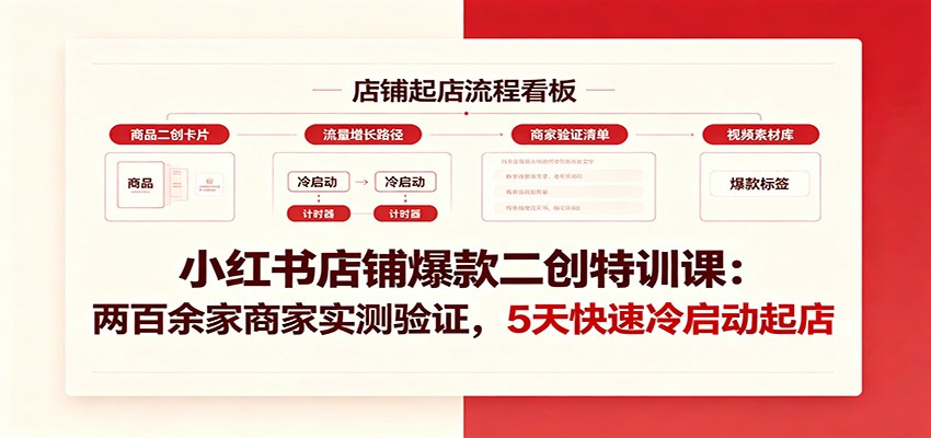 小红书店铺爆款二创特训课：两百余家商家实测验证，5天快速冷启动起店-小二项目网