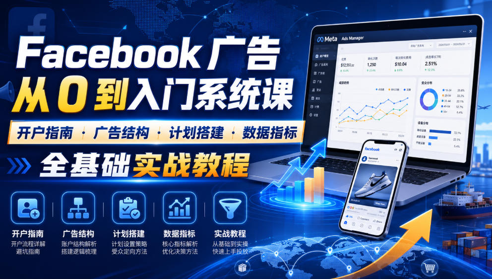 Facebook广告新手从0到入门系统课｜开户指南・广告结构・计划搭建・数据指标全基础实战教程-小二项目网