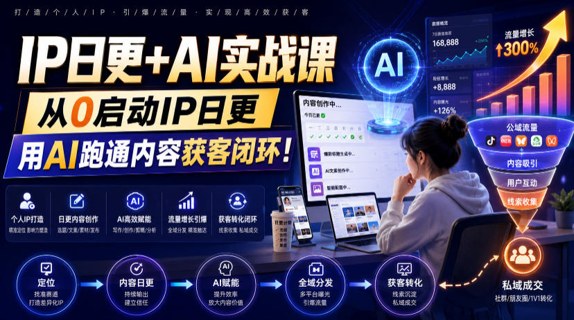 IP日更+AI实战课，从0启动IP日更，IP置顶视频制作+100条选题库搭建+10条日更规划，用AI跑通内容获客闭环!-小二项目网