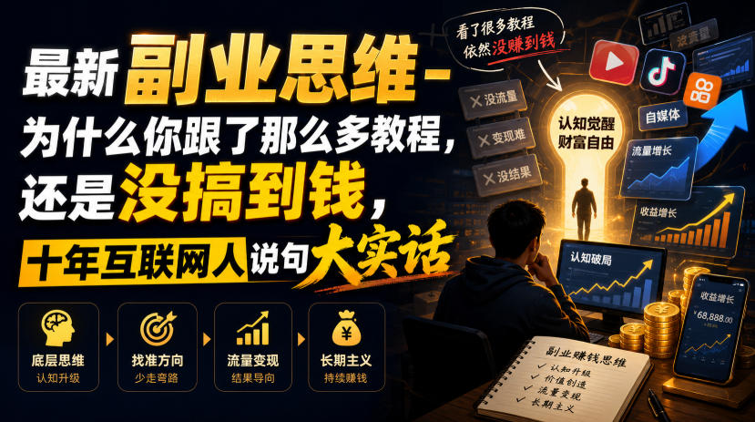 最新副业思维-为什么你跟了那么多教程，还是没搞到钱，十年互联网人说句大实话【揭秘】-小二项目网