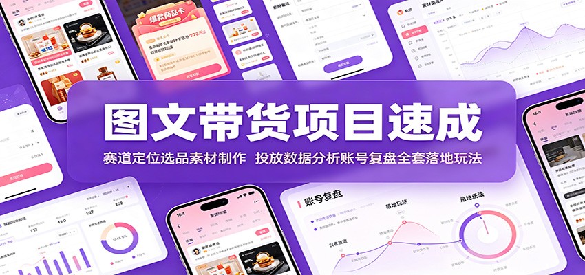 图文带货项目速成：赛道定位选品素材制作，投放数据分析账号复盘全套落地玩法-小二项目网