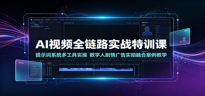 AI视频全链路实战特训课：提示词系统多工具实操，数字人剧情广告实拍融合案例教学-小二项目网