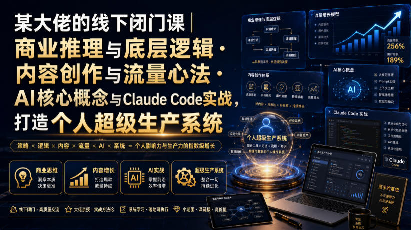 某大佬的线下闭门课｜商业推理与底层逻辑・内容创作与流量心法・AI核心概念与Claude Code实战，打造个人超级生产系统【录音+图片】-小二项目网