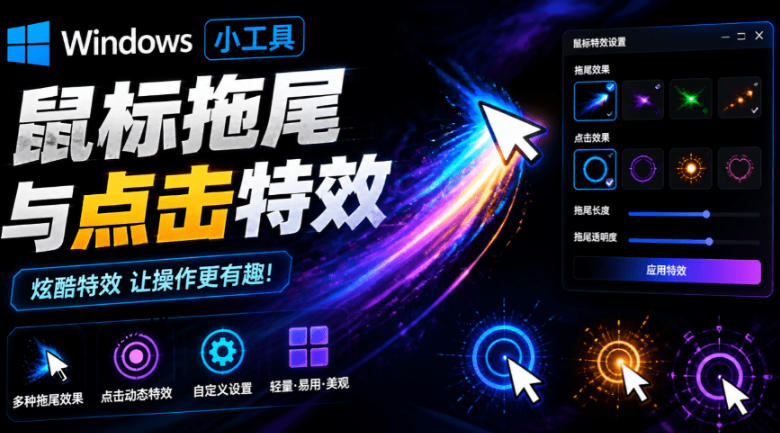 Windows特效小工具！一键给你的鼠标添加拖尾与点击动态特效，吾爱出品，免费使用Mouse Trail-小二项目网