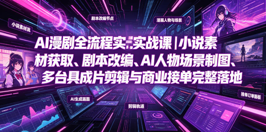 AI漫剧全流程实战课｜小说素材获取、剧本改编、AI人物场景制图、多工具成片剪辑、平台付费变现与商业接单完整落地-小二项目网