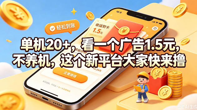 单机20+，看一个广告1.5米，不养机，这个新平台大家快来撸【揭秘】-小二项目网