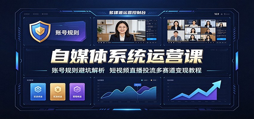 自媒体系统运营课：账号规则避坑解析，短视频直播投流多赛道变现教程-小二项目网