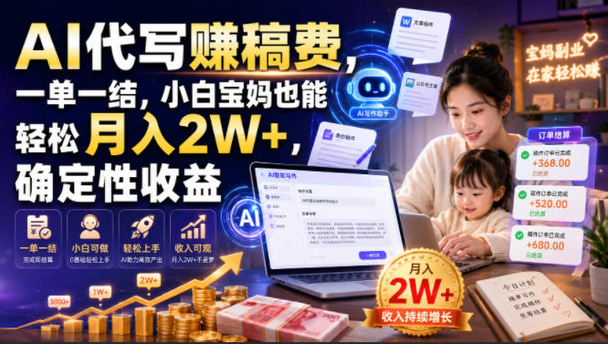 AI代写賺稿费，一单一结，小白宝妈也能轻松月入2W+，确定性收益【揭秘】-小二项目网
