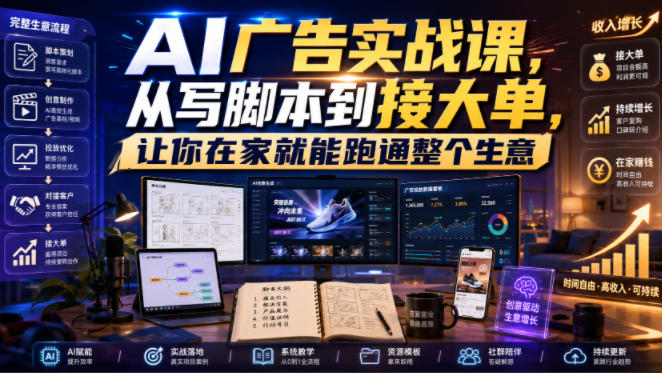 AI广告实战课，从写脚本到接大单，让你在家就能跑通整个生意【原创双语字幕】-小二项目网
