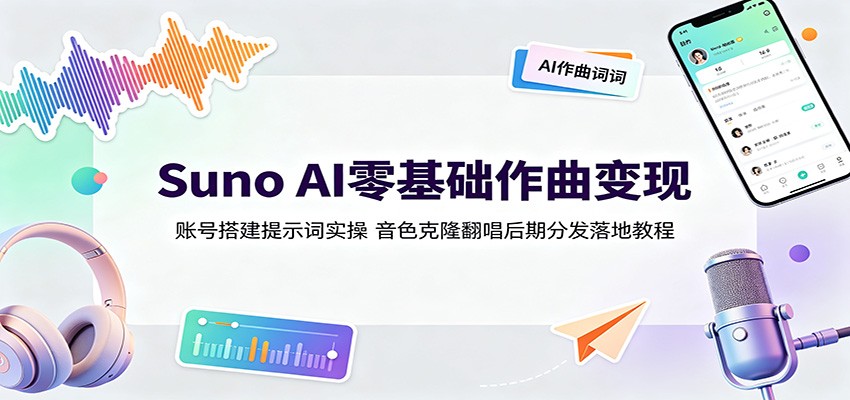 Suno AI零基础作曲变现：账号搭建提示词实操，音色克隆翻唱后期分发落地教程-小二项目网