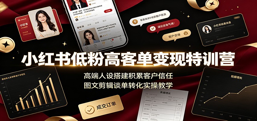 小红书低粉高客单变现特训营：高端人设搭建积累客户信任，图文剪辑谈单转化实操教学-小二项目网