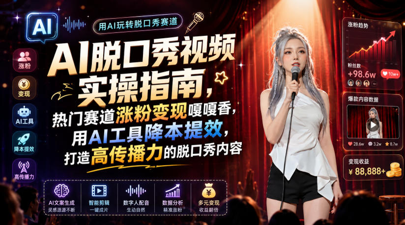 AI脱口秀视频实操指南，热门赛道涨粉变现嘎嘎香，用AI工具降本提效，打造高传播力的脱口秀内容-小二项目网