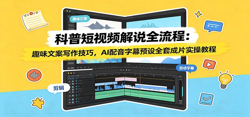 科普短视频解说全流程：趣味文案写作技巧，AI配音字幕预设全套成片实操教程-小二项目网