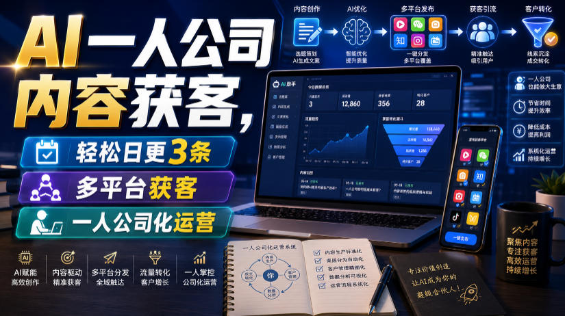 AI一人公司内容获客，轻松日更3条，多平台获客，一人公司化运营-小二项目网