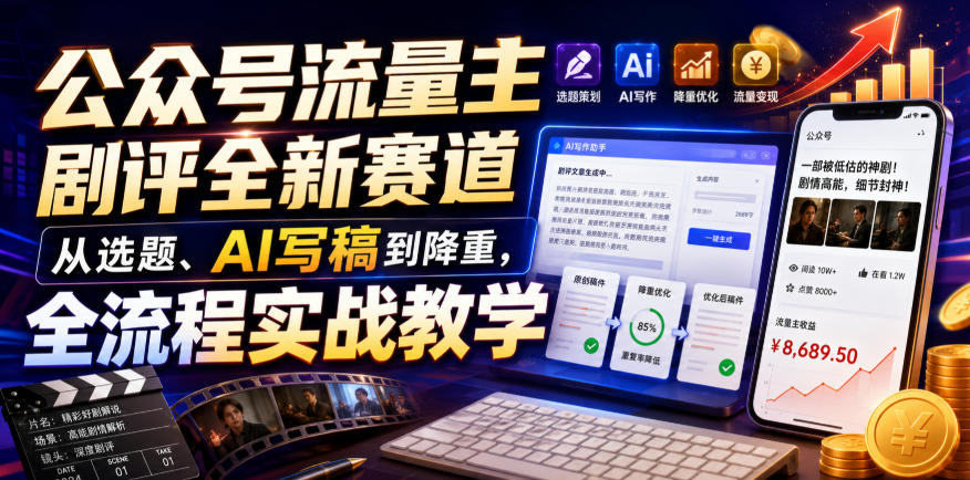 公众号流量主剧评全新赛道，从选题、AI写稿到降重，全流程实战教学-小二项目网