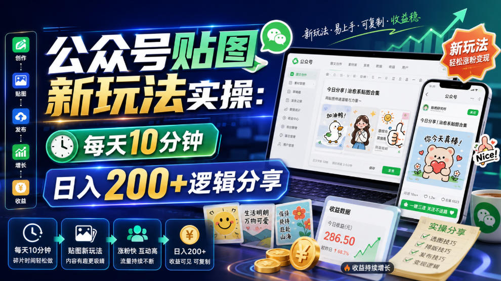 公众号贴图新玩法实操，每天10分钟，日入200+逻辑分享-小二项目网