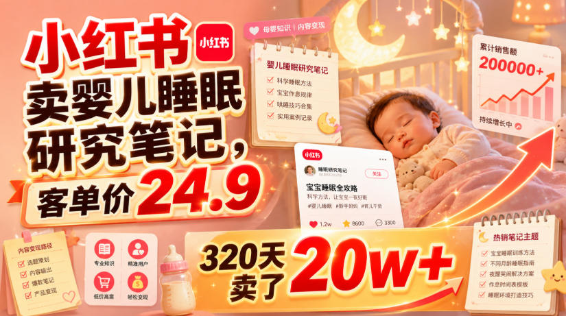小红书卖婴儿睡眠研究笔记，客单价24.9，320天卖了20w+-小二项目网