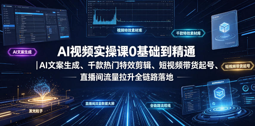 AI视频实操课0基础到精通｜AI文案生成、千款热门特效剪辑、短视频带货起号、直播间流量拉升全链路落地-小二项目网