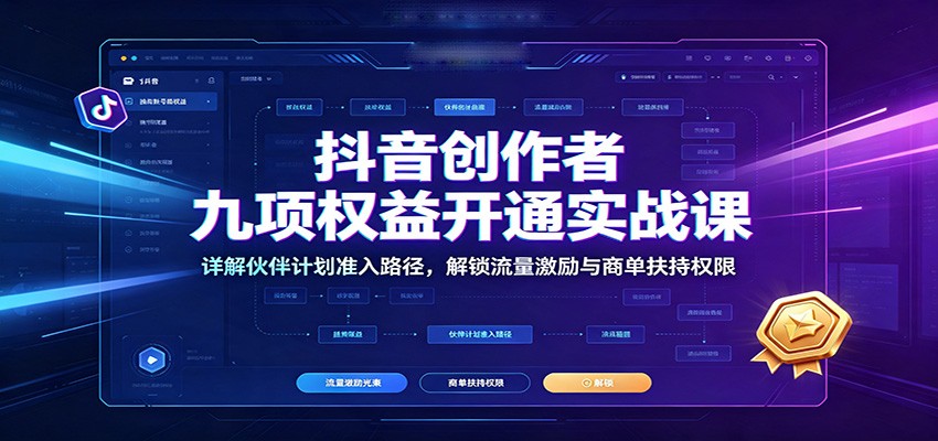 抖音创作者九项权益开通实战课：详解伙伴计划准入路径，解锁流量激励与商单扶持权限-小二项目网