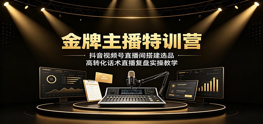 金牌主播特训营：抖音视频号直播间搭建选品，高转化话术直播复盘实操教学-小二项目网