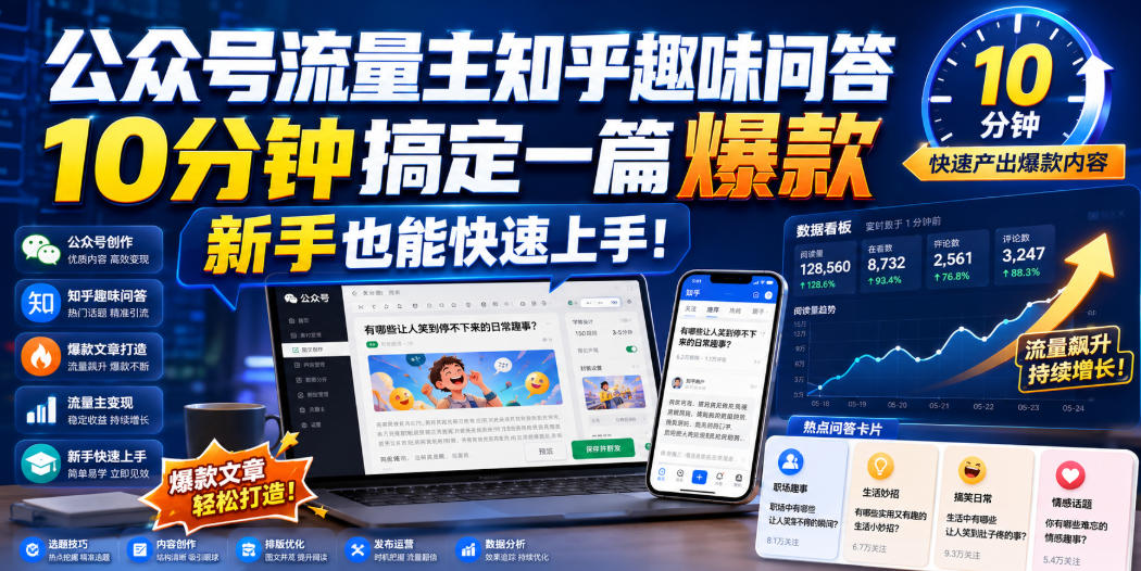 公众号流量主知乎趣味问答，10分钟搞定一篇爆款，新手也能快速上手！-小二项目网
